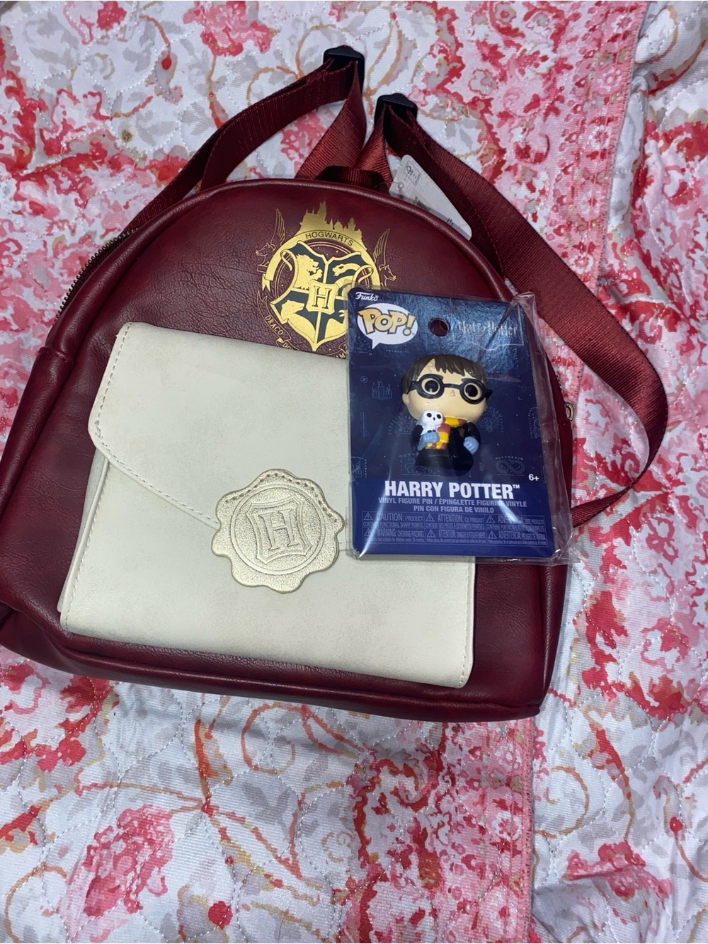 Warner Bros. Burgundy and Cream Harry Potter Mini Backpack with Gold Crest